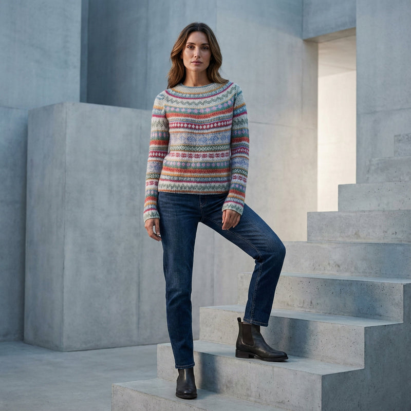 Avelyn Women’s Knit Sweater | Boat Neck, Multicolor Pattern