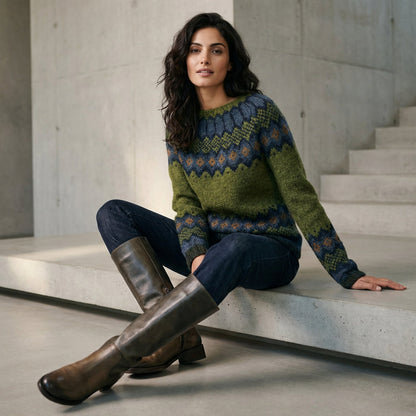 Avelyn Women’s Knit Sweater | Boat Neck, Multicolor Pattern