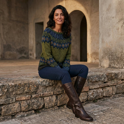 Avelyn Women’s Knit Sweater | Boat Neck, Multicolor Pattern