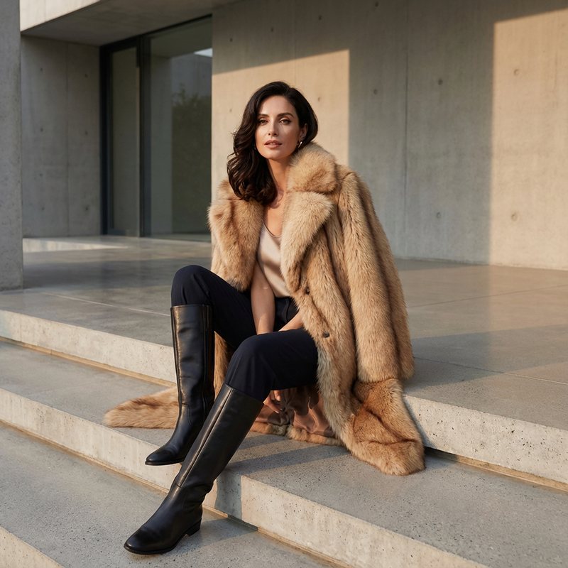 Nina Women's Maxi Coat | Faux Fur, Striped Design