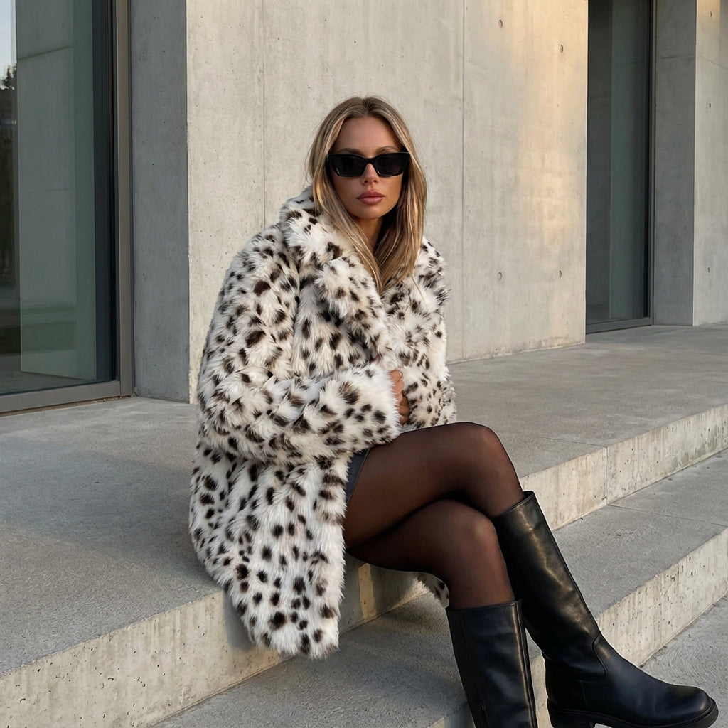 Nina Women's Faux Fur Coat | Luxurious Leopard Print, Winter Essential