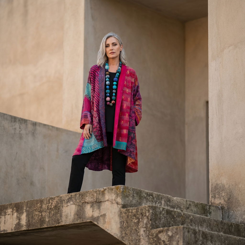 Aurex Women’s Open Cardigan | Patchwork Print, Relaxed Silhouette