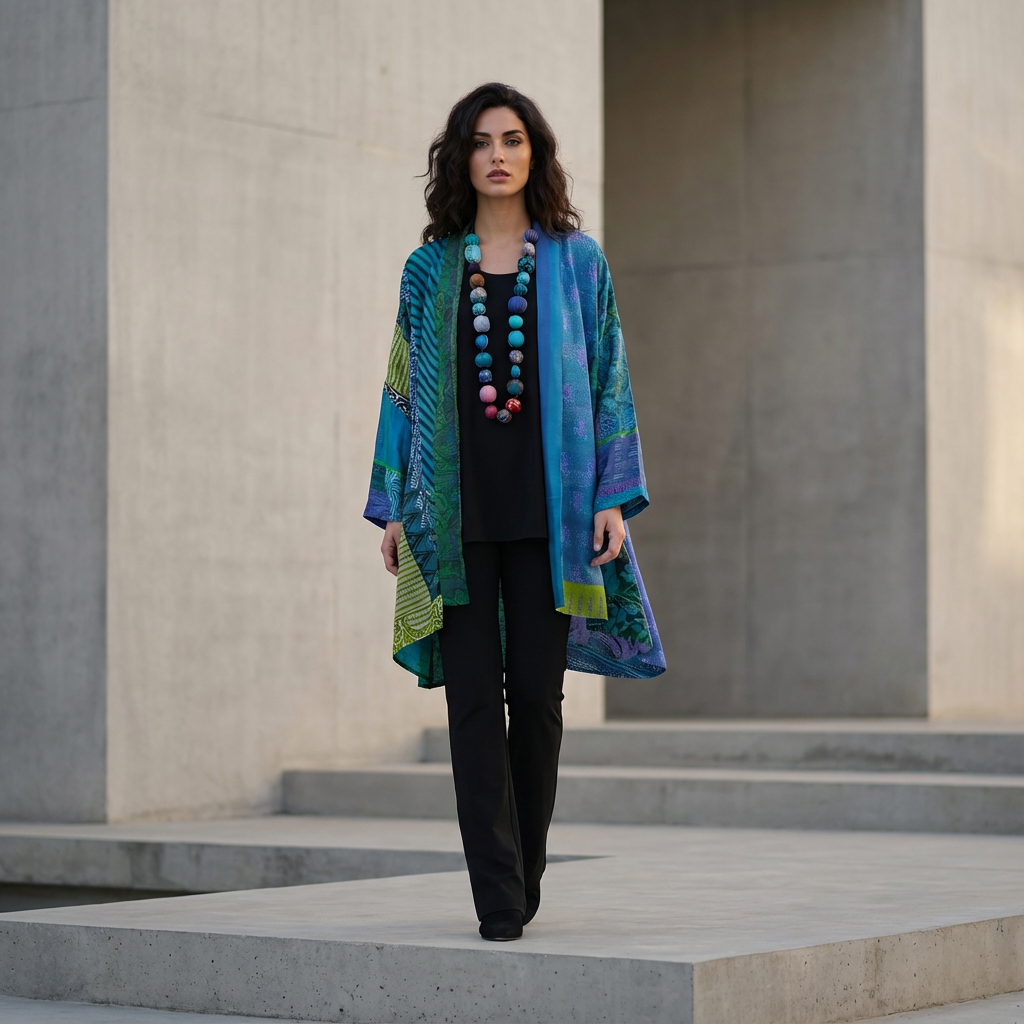 Aurex Women’s Open Cardigan | Patchwork Print, Relaxed Silhouette