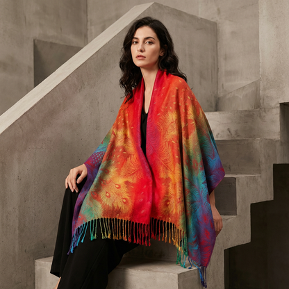 Zephyra Women’s Wrap Scarf | Multicolor Pattern, Fringed Edges