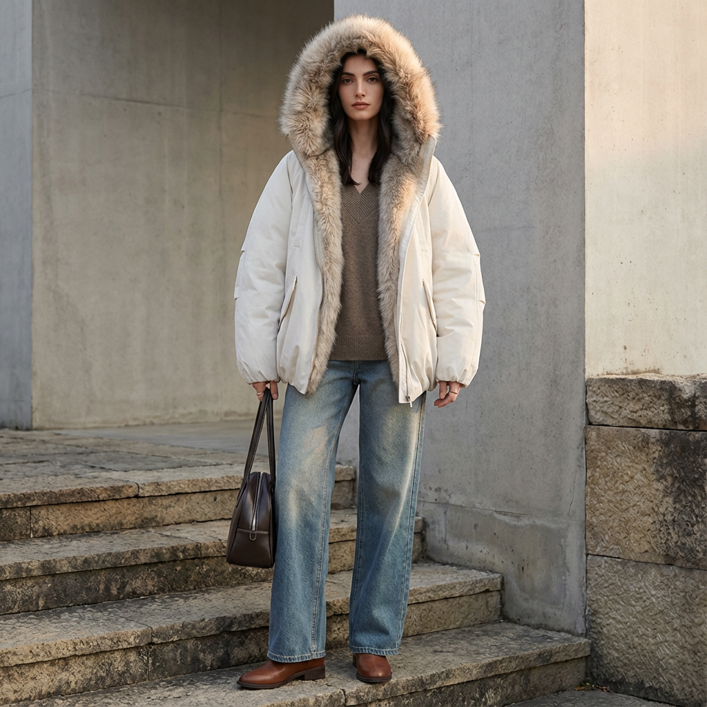 Cleo Women's Puffer Jacket | Faux Fur Collar, Casual Down Insulation