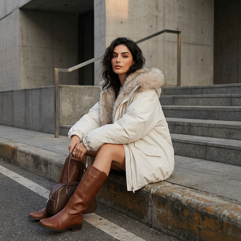 Cleo Women's Puffer Jacket | Faux Fur Collar, Casual Down Insulation