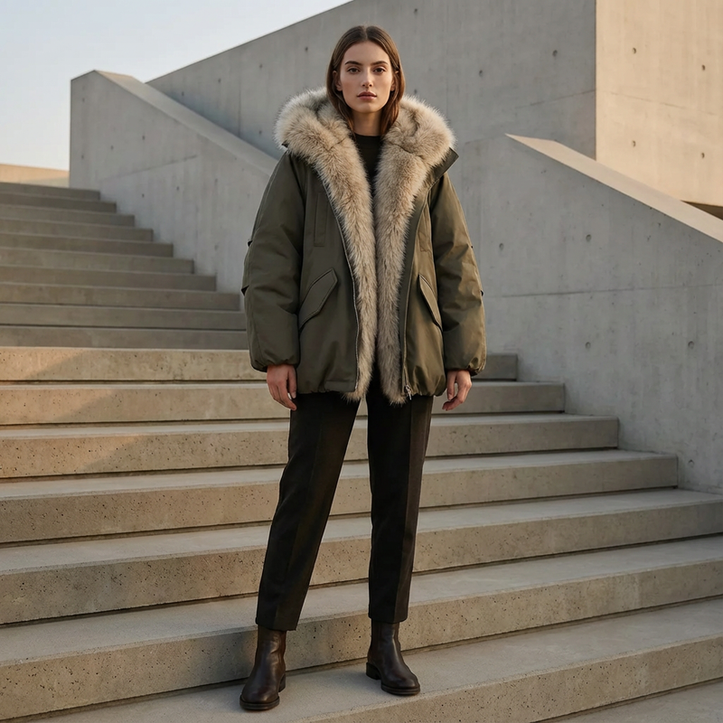 Cleo Women's Puffer Jacket | Faux Fur Collar, Casual Down Insulation