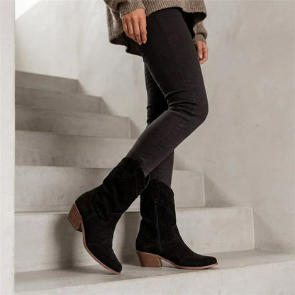 Charlotte Women's Western Boots | Winter Perforated Design, Stylish Warmth