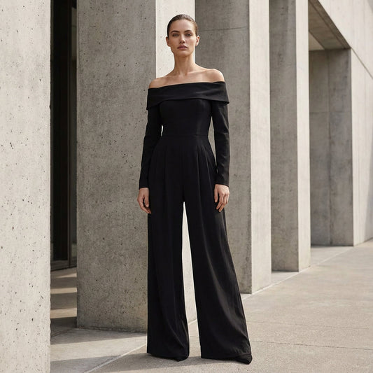 Viola Women's Jumpsuit | Off-Shoulder Folded Neckline, Wide-Leg Silhouette