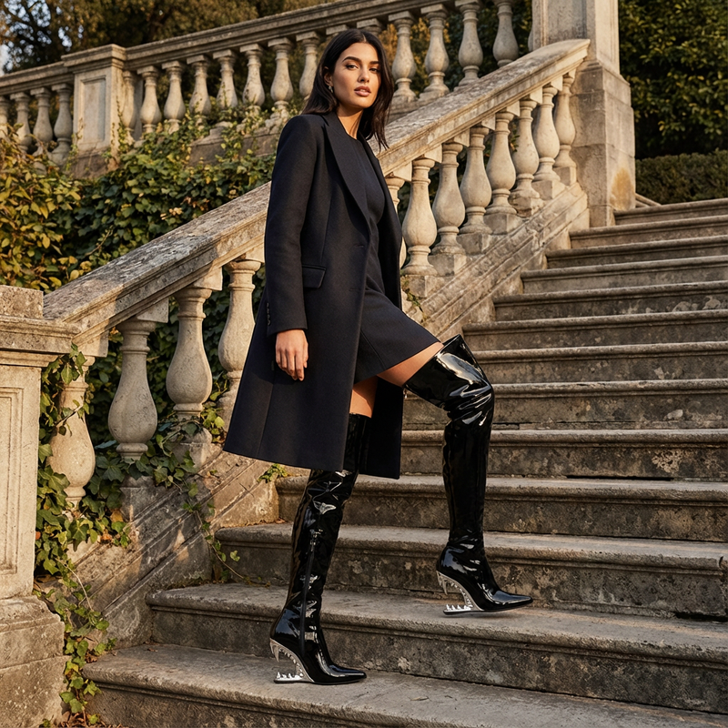 Sleek Ladies Over Knee Boots | Pointed Toe, Fashion Zipper