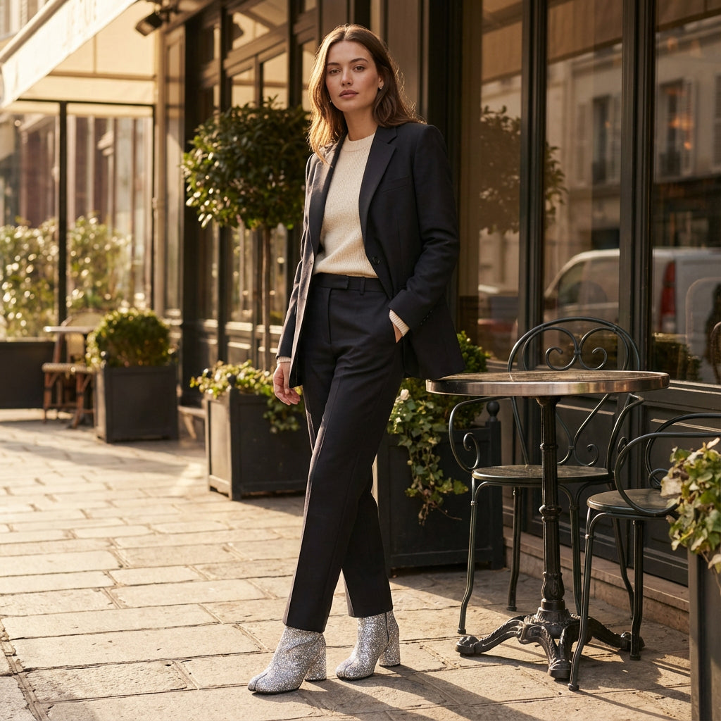 Velmira Women’s Ankle Boots | Tabi Toe, Glitter Finish