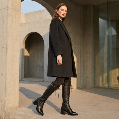 Aureline Women’s Embossed Knee-High Boots | Sculpted Leather, Block Heel