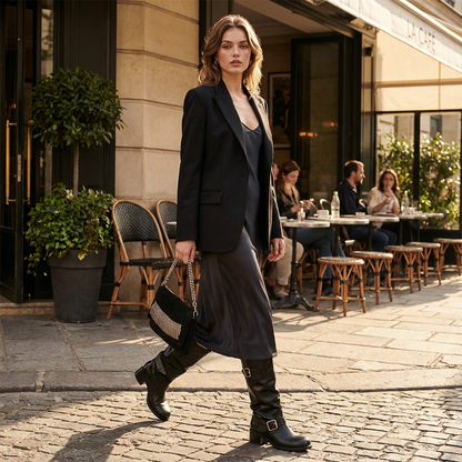 Kira Women's Black Knee High Boots | Chunky Platform, Punk Gothic Style