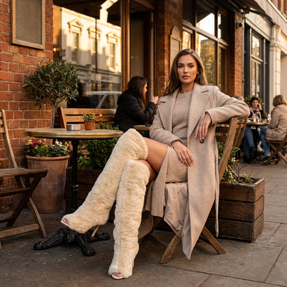 Nina Women's Over The Knee Boots | Fluffy Fur, High Heels