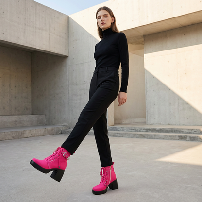 Liora Women’s Platform Ankle Boots | Lace-Up Detail, Chunky Block Heel