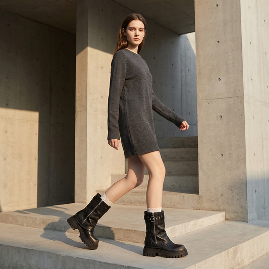 Ravenna Women's Combat Boots | Buckle Strap, Lug Sole