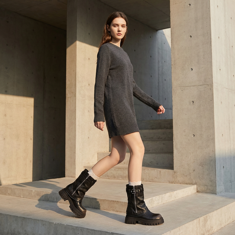 Ravenna Women's Combat Boots | Buckle Strap, Lug Sole