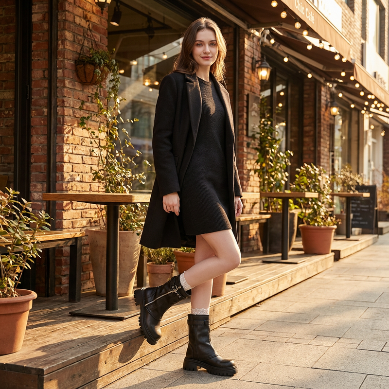 Ravenna Women's Combat Boots | Buckle Strap, Lug Sole