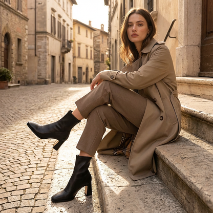 Vespera Women’s Square-Toe Ankle Boots | Sculpted Block Heel, Back-Zip Closure