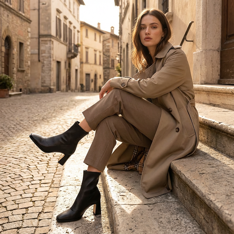 Vespera Women’s Square-Toe Ankle Boots | Sculpted Block Heel, Back-Zip Closure