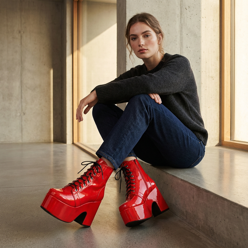 Tina Women's Black Punk Boots | Thick Sole, Lace-Up Design