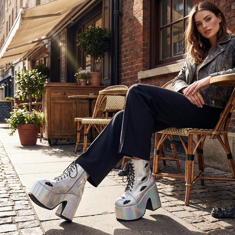 Tina Women's Black Punk Boots | Thick Sole, Lace-Up Design