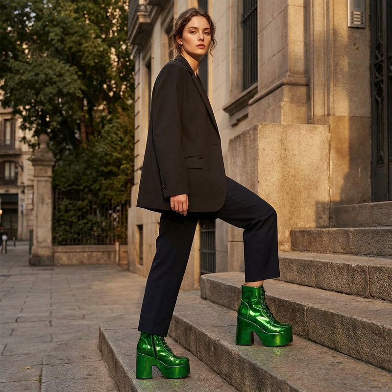 Tina Women's Black Punk Boots | Thick Sole, Lace-Up Design