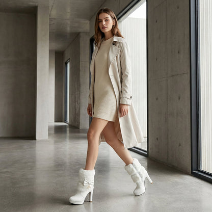 Bottines à talons hauts pour femmes Seraphine | Bordure en fausse fourrure, breloques perles