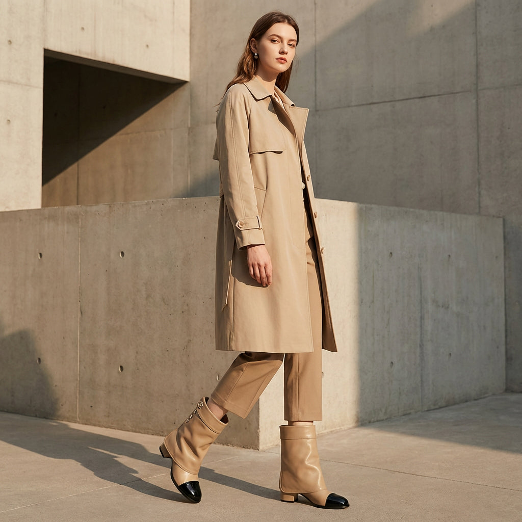 Ava Women’s Chunky Heel Ankle Boots | Cowhide Leather, Color-Block Design