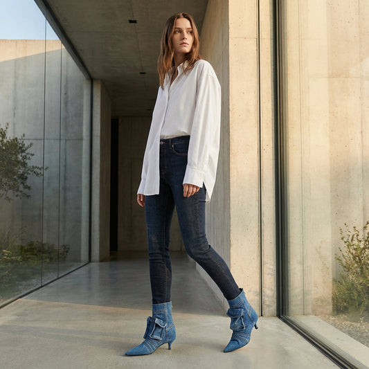 Pina Women's Short Boots | Washed Denim, Pointed Toe