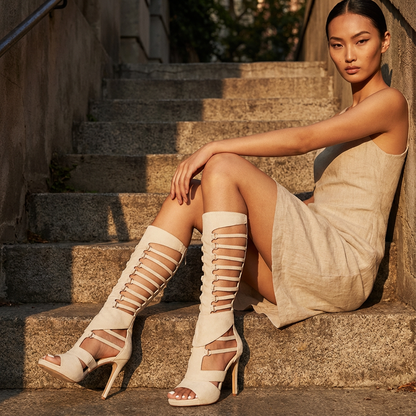 Sleek Women's High Heel Boots | Hollow Design, Elegant