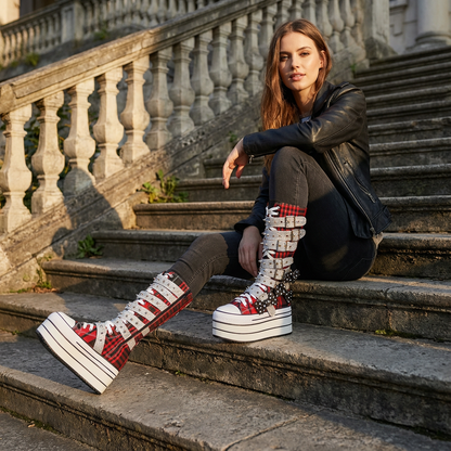 Rita Women's Canvas Boots | Thick Sole, Rivet Belt Buckle