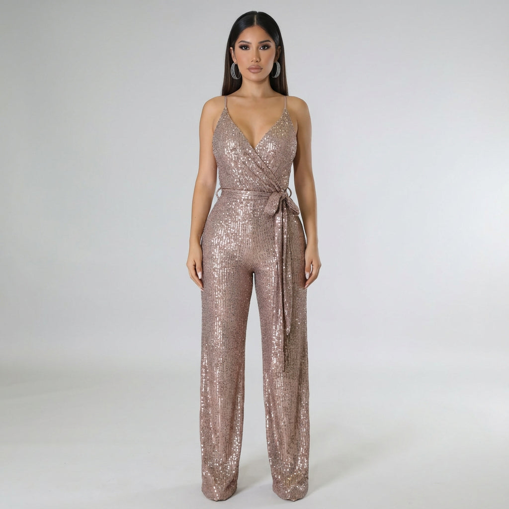 Combinaison Pailletée pour Femme Celeste | Encolure Cache-Cœur, Pantalon Large