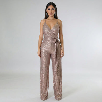 Combinaison Pailletée pour Femme Celeste | Encolure Cache-Cœur, Pantalon Large