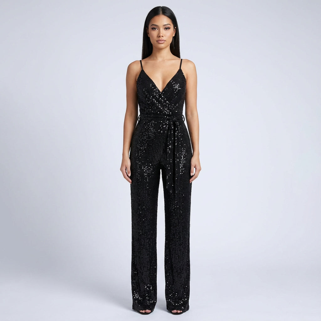 Combinaison Pailletée pour Femme Celeste | Encolure Cache-Cœur, Pantalon Large