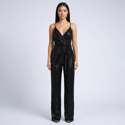 Combinaison Pailletée pour Femme Celeste | Encolure Cache-Cœur, Pantalon Large