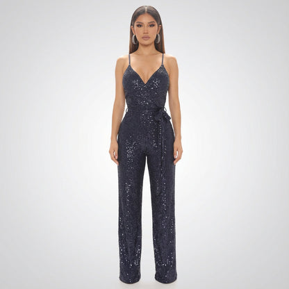 Combinaison Pailletée pour Femme Celeste | Encolure Cache-Cœur, Pantalon Large