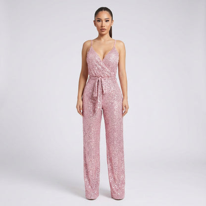 Combinaison Pailletée pour Femme Celeste | Encolure Cache-Cœur, Pantalon Large