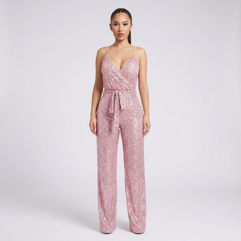 Combinaison Pailletée pour Femme Celeste | Encolure Cache-Cœur, Pantalon Large