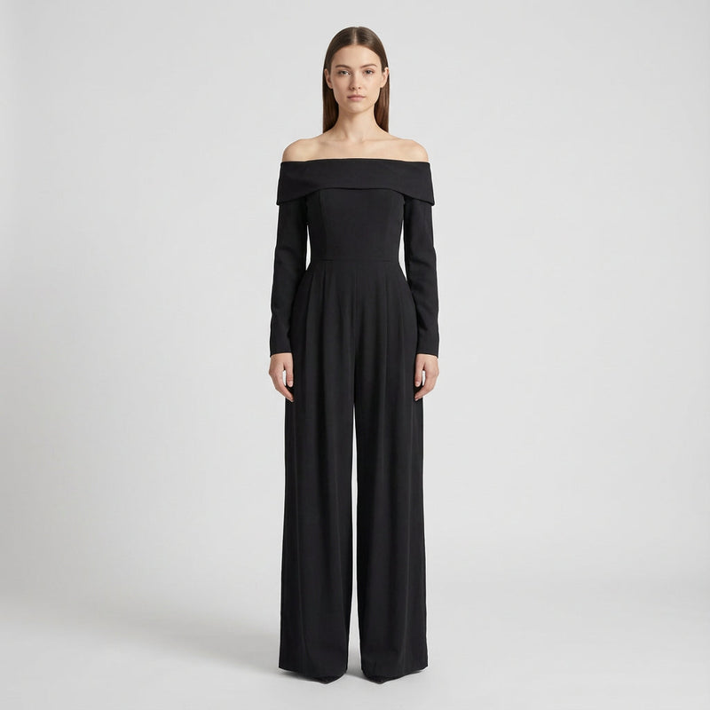 Combinaison pour femme Viola | Encolure épaules dénudées plissée, silhouette jambe large