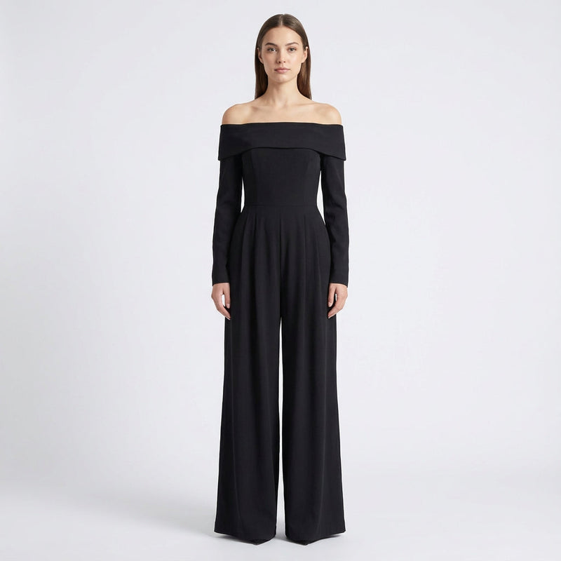 Combinaison pour femme Viola | Encolure épaules dénudées plissée, silhouette jambe large