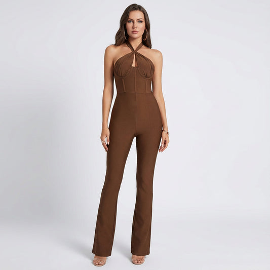 Tessa Women's Halter Jumpsuit | Crossover Halter Neck, Flared Leg