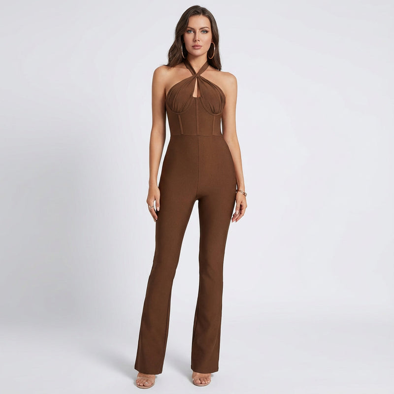 Tessa Women's Halter Jumpsuit | Crossover Halter Neck, Flared Leg