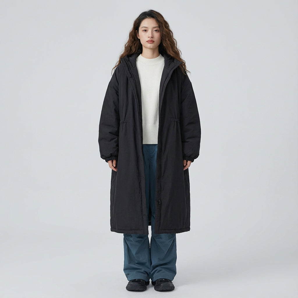 Abrigo largo de Ember para mujer | Diseño con capucha, Cierre frontal con cremallera