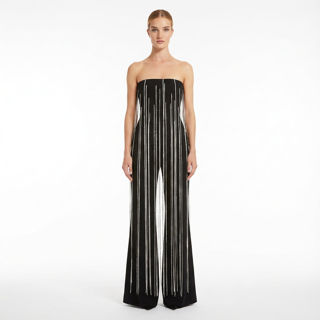 Wren Estelle Women's Strapless Jumpsuit | Polyester, Crystal Chain Detail