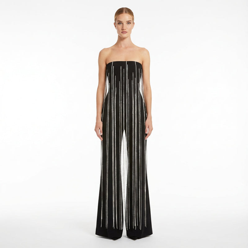 Wren Estelle Women's Strapless Jumpsuit | Polyester, Crystal Chain Detail