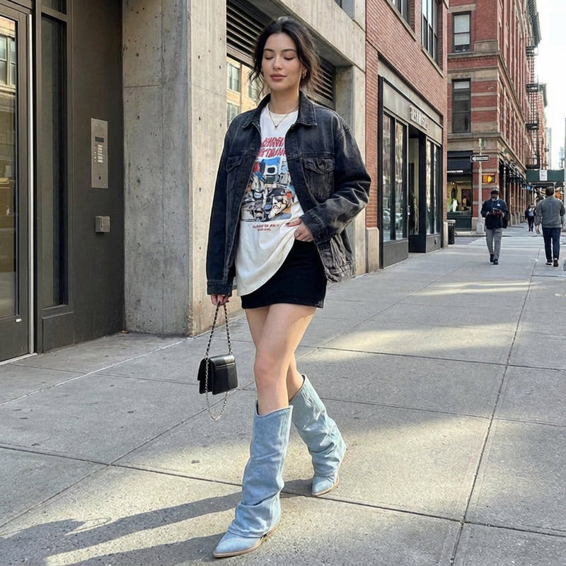Kennedy Women's Knee High Boots | Denim Design, Casual Chic Statement