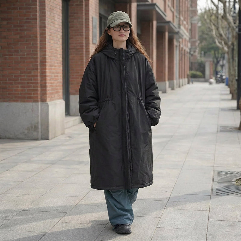 Abrigo largo de Ember para mujer | Diseño con capucha, Cierre frontal con cremallera