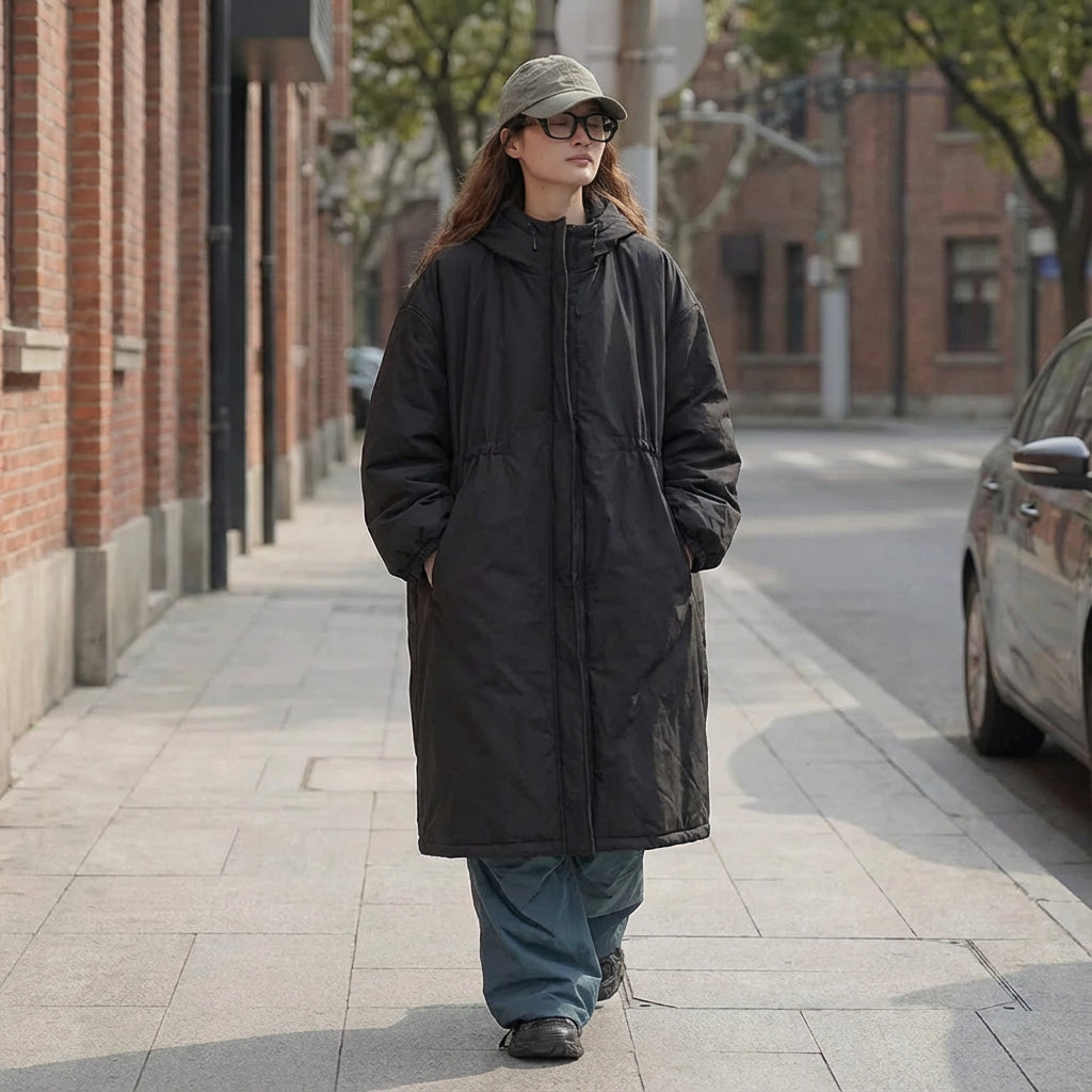 Abrigo largo de Ember para mujer | Diseño con capucha, Cierre frontal con cremallera