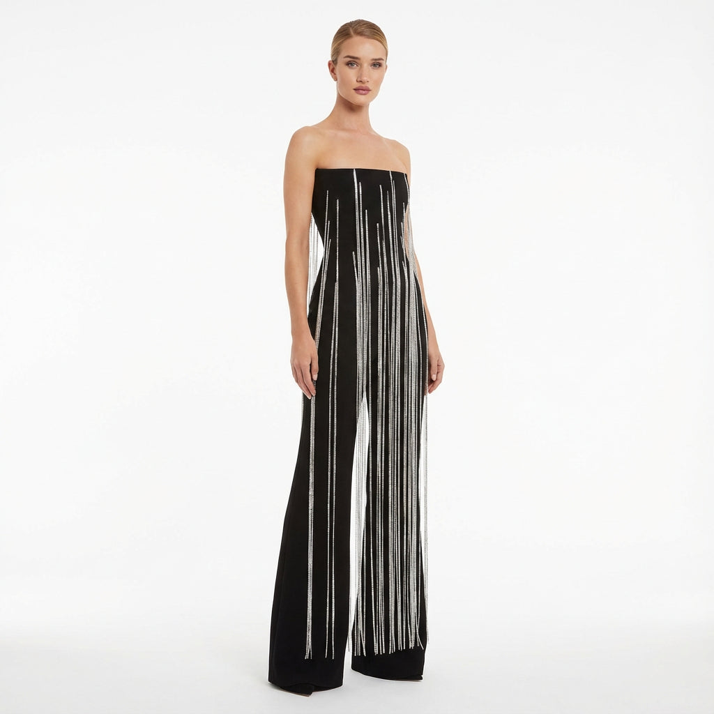 Wren Estelle Women's Strapless Jumpsuit | Polyester, Crystal Chain Detail